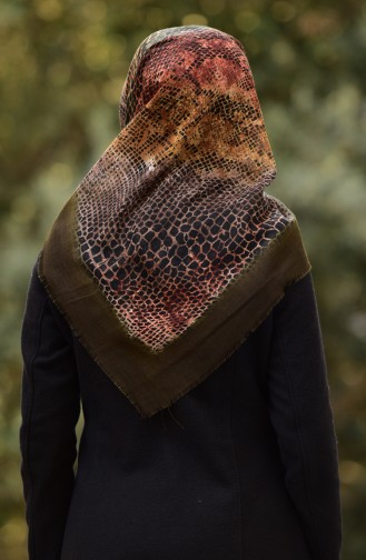 Desenli Flamlı Cotton Eşarp 2169-14 Haki
