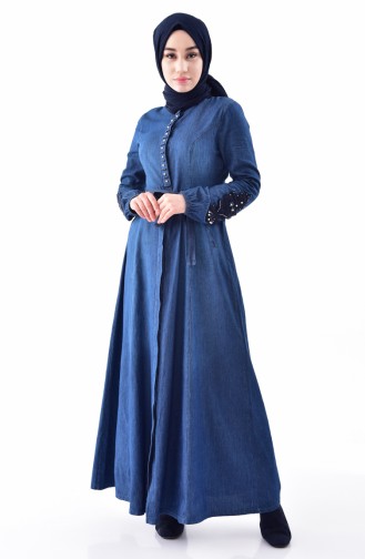 MISS VALLE Pearls Jeans Abaya 8760-02 Navy Blue 8760-02