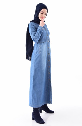 Buttoned Jeans Overcoat 9260-01 Jeans Blue 9260-01