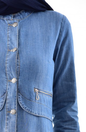 معطف جينز طويل بتصميم ازرار9260-01 لون ازرق جينز 9260-01