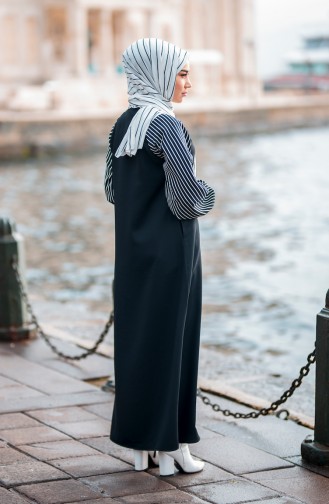 Balloon Sleeve Striped Abaya 4016-01 Black 4016-01