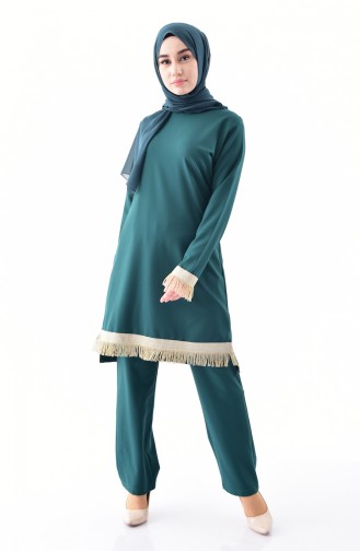 Püsküllü Tunik Pantolon İkili Takım 19002-01 Zümrüt Yeşil