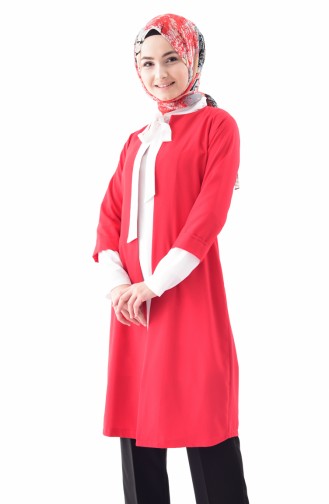 Tunik Ceket İkili Takım 5013-06 Kırmızı Ekru