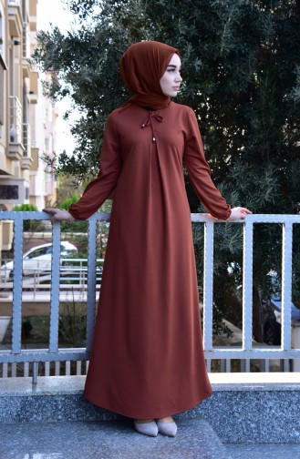 إي أف إي فستان بتصميم أكمام مزمومة 7858-05 لون عسلي 7858-05