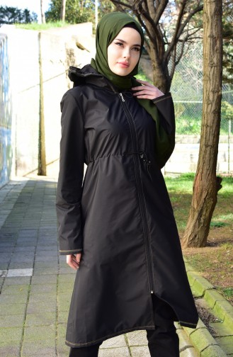 Hooded Raincoat with Bag 6812-01 Black Khaki 6812-01