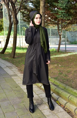 Hooded Raincoat with Bag 6812-01 Black Khaki 6812-01