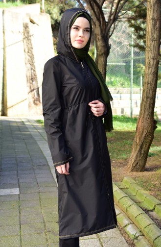 Hooded Raincoat with Bag 6812-01 Black Khaki 6812-01