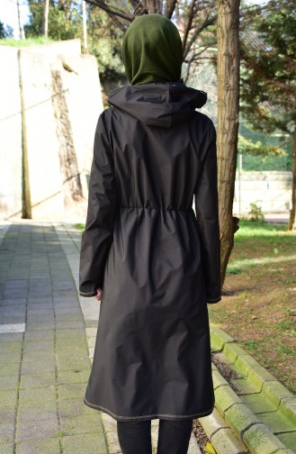 معطف واقي من المطر بتصميم موصول بقبعة وحقيبة  6812-01 لون أسود وأخضر كاكي 6812-01