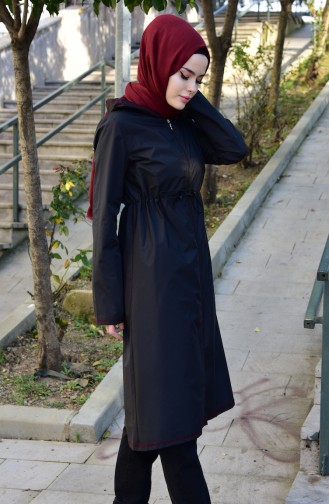 Hooded Raincoat with Bag 6812-02 Black Claret Red 6812-02