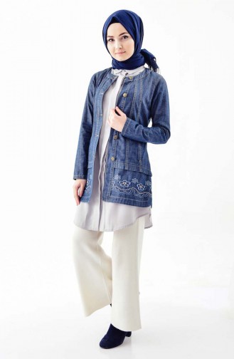 Embroidered Jeans Jacket 6033-01 Navy Blue 6033-01
