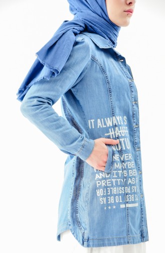 جاكيت جينز بتصميم مُطبع 6038-01 لون أزرق جينز 6038-01
