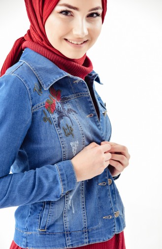 Embroidered Jeans Jacket 6040-01 Blue Jeans 6040-01
