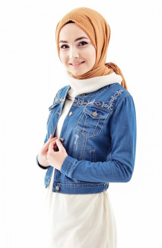 Embroidered Jeans Jacket 6042-01 Blue Jeans 6042-01