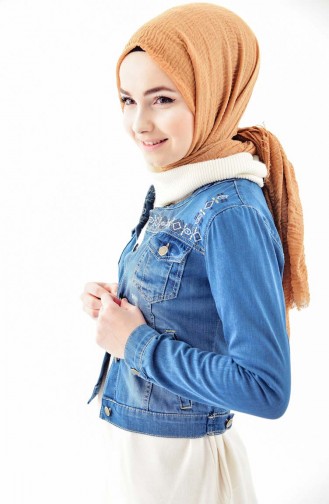 Embroidered Jeans Jacket 6042-01 Blue Jeans 6042-01