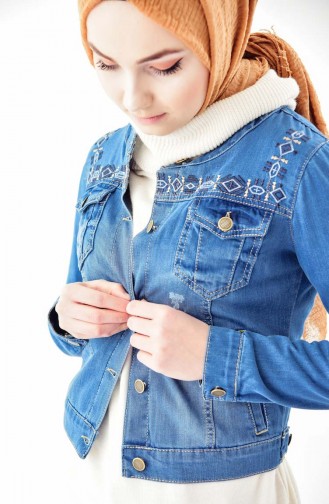 Embroidered Jeans Jacket 6042-01 Blue Jeans 6042-01