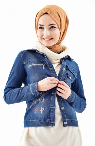 Buttoned Jeans Jacket 6043-01 Navy Blue 6043-01