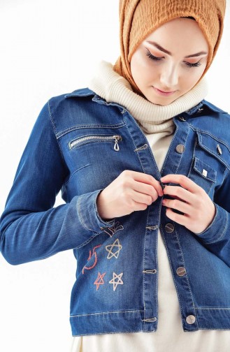 Jeans Jacke mit Knöpfen 6043-01 Dunkelblau 6043-01