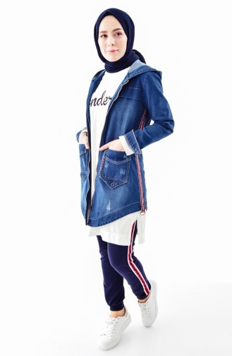 Hooded Jeans Jacket 9256-01 Navy Blue 9256-01