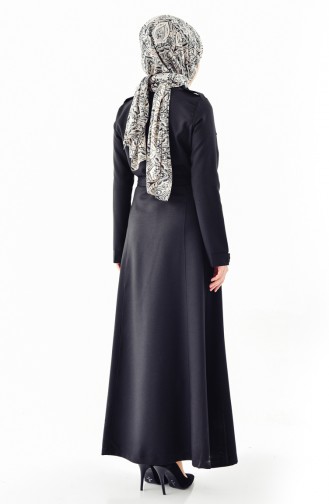 Geknöpfter Hijab Mantel mit Band 61270-01 Schwarz 61270-01