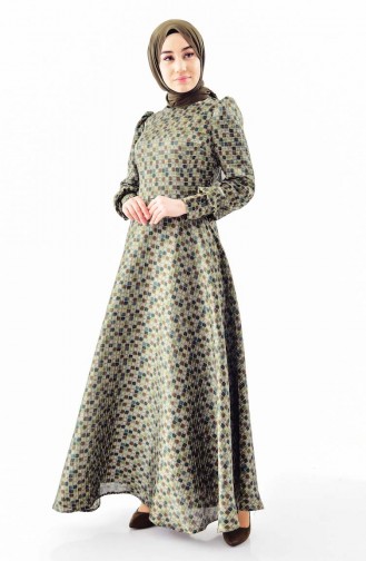 Patterned Flared Dress 7234-02 Green 7234-02