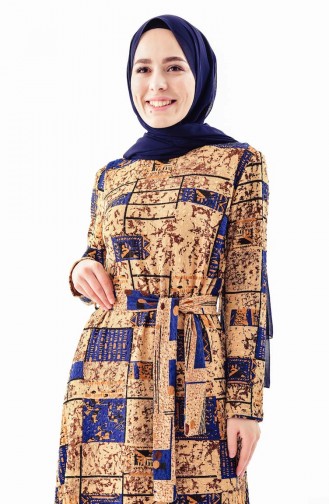 Casual Patterned Dress 9151-01 Camel Saks 9151-01