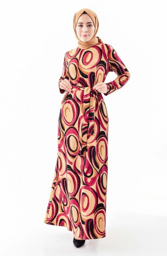 دلبر فستان بتصميم مطبع 9155-01 لون خمري 9155-01