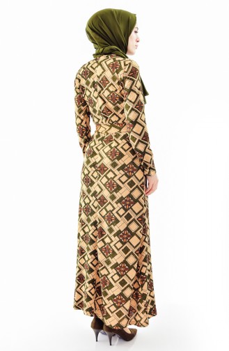 دلبر فستان بتصميم حزام للخصر 9150-01 لون اخضر كاكي 9150-01