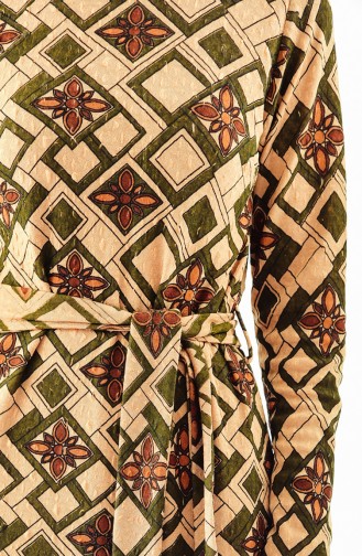 دلبر فستان بتصميم حزام للخصر 9150-01 لون اخضر كاكي 9150-01