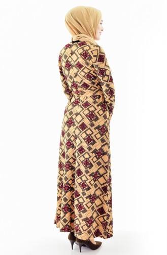 Dilber  Belted Dress 9150-02 Khaki Bordeaux 9150-02