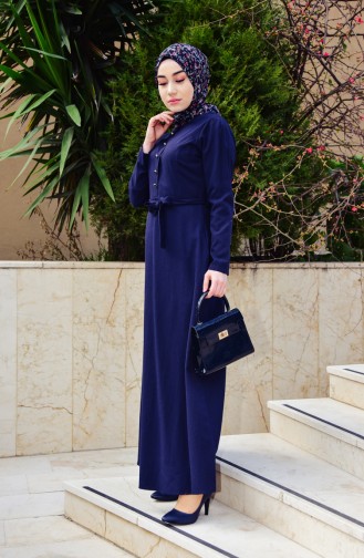 Navy Blue Hijab Dress 8214-01