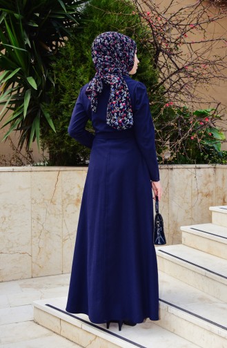 Navy Blue Hijab Dress 8214-01