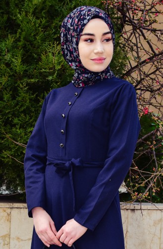 Navy Blue Hijab Dress 8214-01