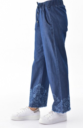 Waist Elastic Jeans Pants 8067-01 Navy Blue 8067-01