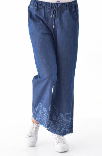 Waist Elastic Jeans Pants 8067-01 Navy Blue 8067-01