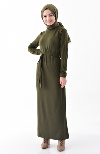 ايلميك فستان مُحاك بتصميم حزام للخصر 5212-01 لون أخضر كاكي 5212-01