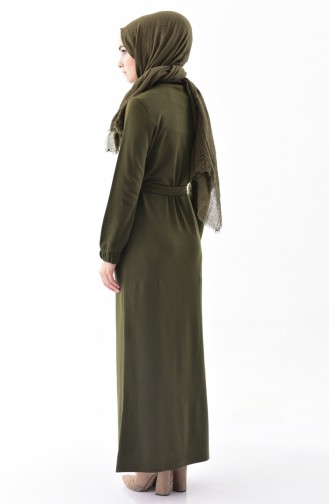ايلميك فستان مُحاك بتصميم حزام للخصر 5212-01 لون أخضر كاكي 5212-01
