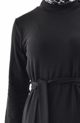 Kuşaklı Çelik Örme Elbise 5212-02 Siyah 5212-02