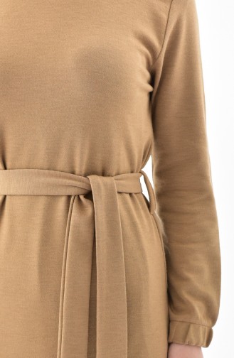 Kuşaklı Çelik Örme Elbise 5212-03 Vizon