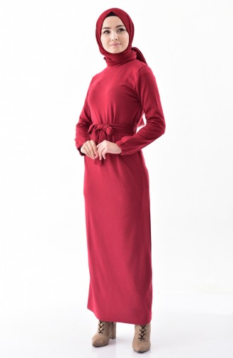 ايلميك فستان مُحاك بتصميم حزام للخصر 5212-04 لون خمري 5212-04