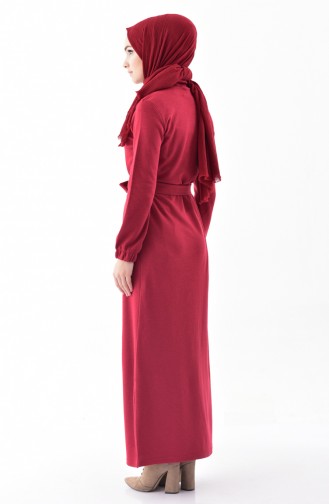 iLMEK Belted Knitted Dress 5212-04 Claret Red 5212-04