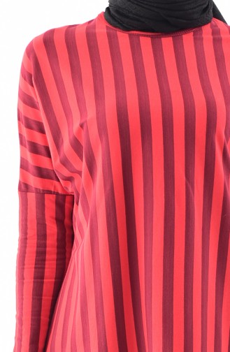 Striped Long Tunic 7779-01 Red 7779-01