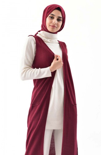 iLMEK Knitwear Pocketed Vest 4116-09 Claret Red 4116-09