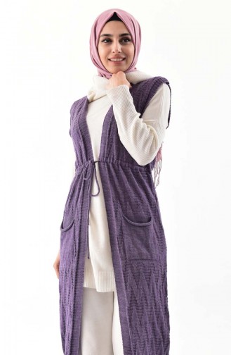 Knitwear Pocket Long Vest 8107-08 Purple 8107-08