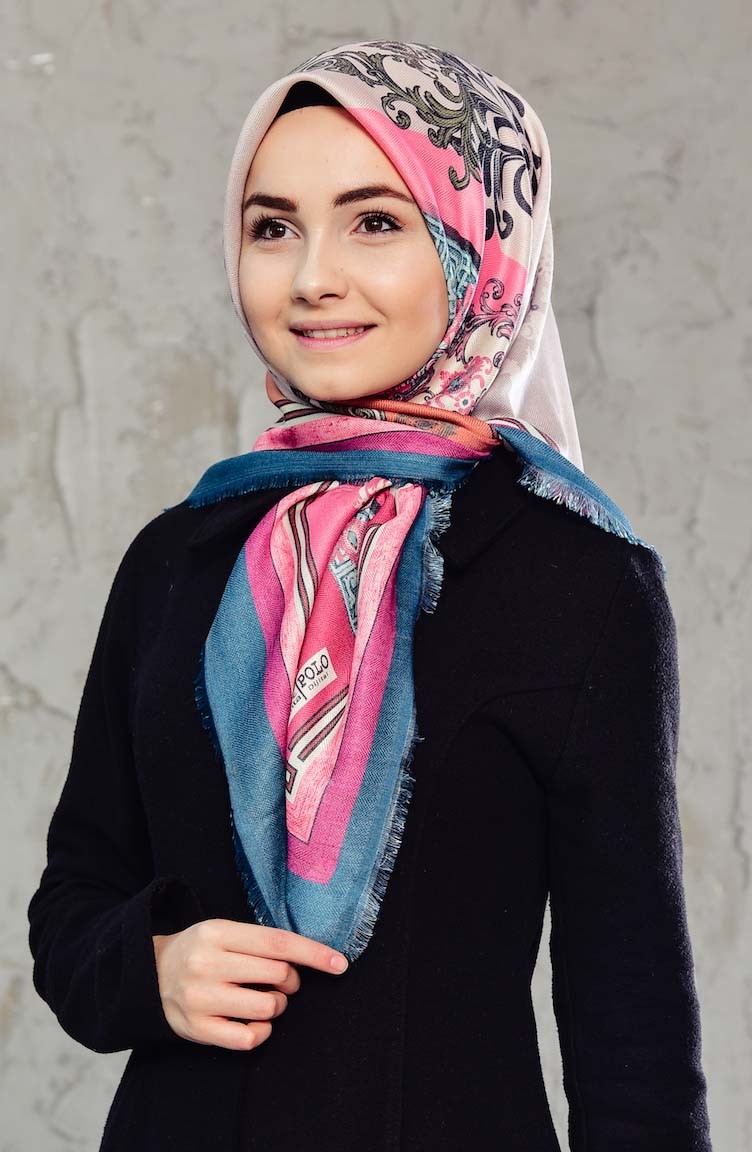 Desenli Cotton Eşarp 901433-06 Petrol