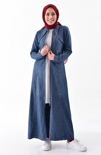 Embroidered Jeans Abaya 9261-01 Navy Blue 9261-01