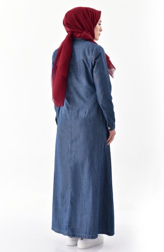 Embroidered Jeans Abaya 9261-01 Navy Blue 9261-01