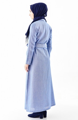 Pullu Kuşaklı Elbise 4409-02 Mavi 4409-02