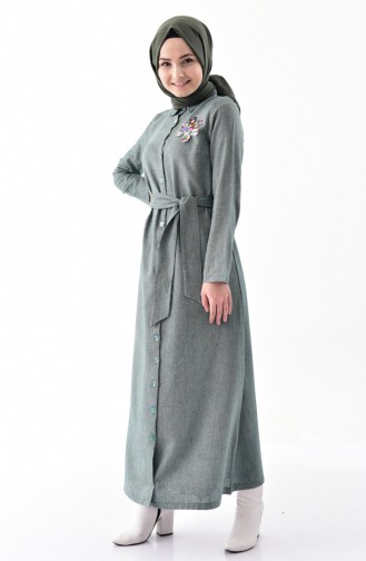 فستان بتصميم حزام للخصر مزين بالترتر 4409-04 لون اخضر كاكي 4409-04