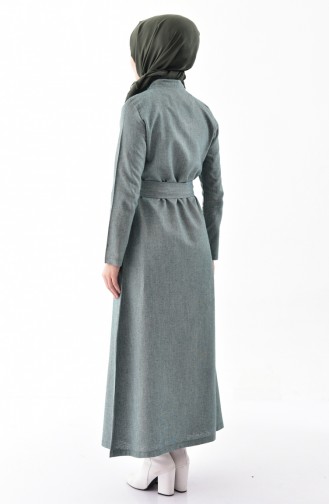 فستان بتصميم حزام للخصر مزين بالترتر 4409-04 لون اخضر كاكي 4409-04
