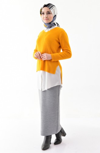 Asymmetrical Knitted Pullover 2035-07 Dark Yellow 2035-07
